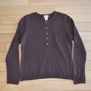 LL Bean Cashmere Sweater Half Button Size Small Brown